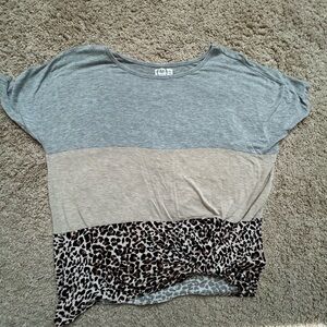 Gray and Tan Leopard Print Top